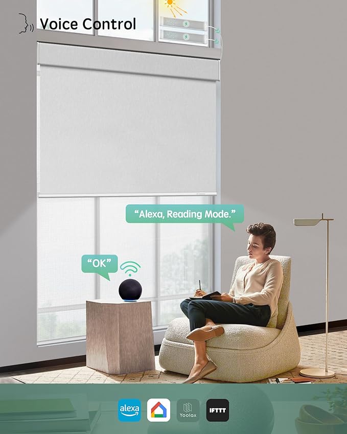 Yoolax Smart Dual Roller Shades, Motorized Blinds with Remote Smart Blinds Compatible with Alexa, Blackout & Sheer Automatic Dual Shades for Windows (V-Shimmer White & V-Haze White)