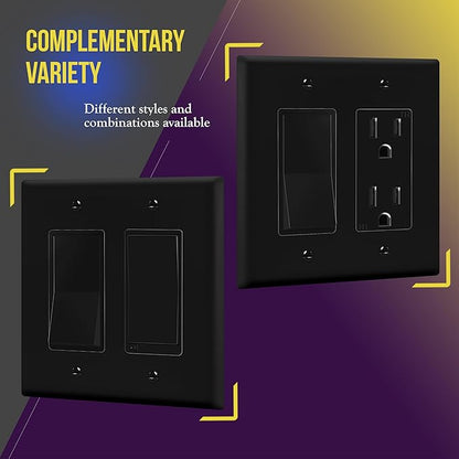 ENERLITES Decorator Light Switch or Receptacle Outlet Wall Plate, Gloss Finish, Midway Size 2-Gang 4.88" x 4.92", Unbreakable Polycarbonate Thermoplastic, UL Listed, 8832M-BK, Black