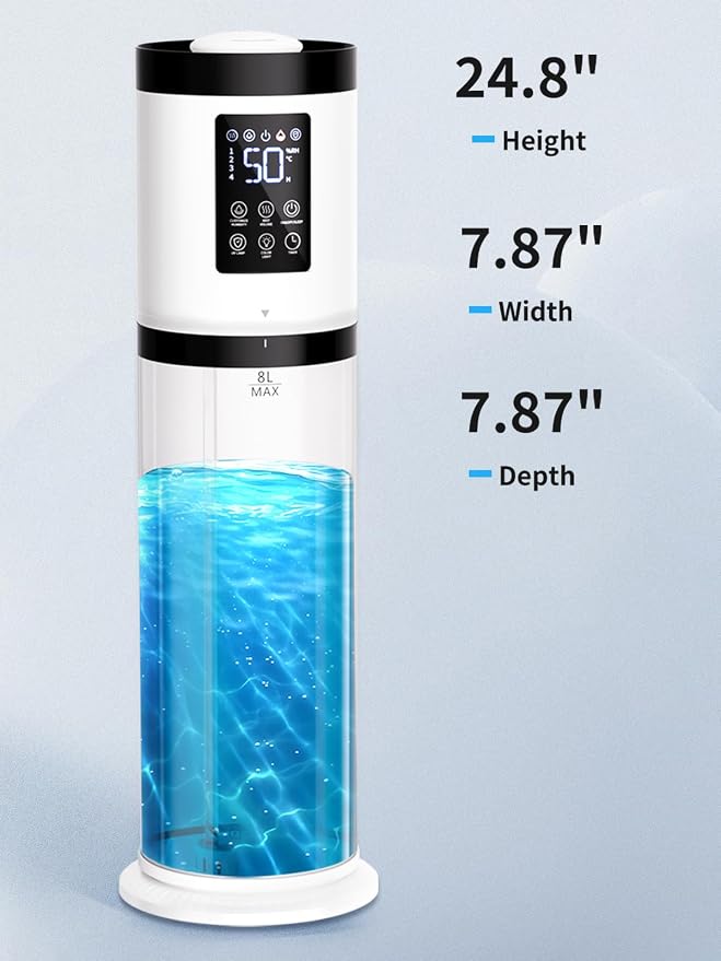 8L Humidifiers for Bedroom, 30dB Quiet, 500ft² Coverage, 60H Runtime