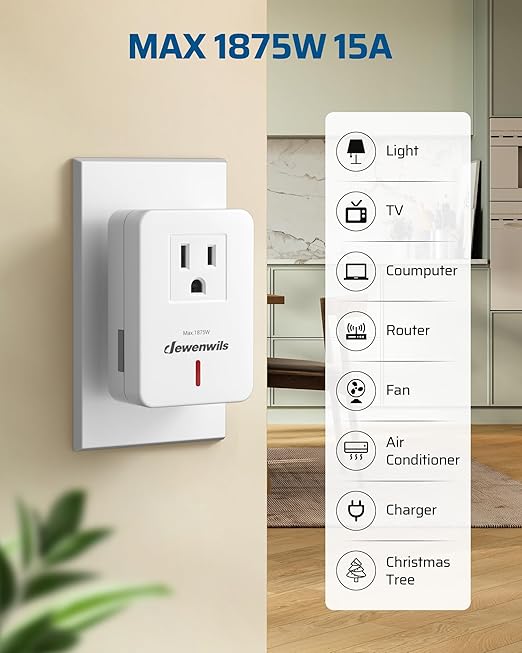 DEWENWILS Remote Control Outlet with Magnetic Base, 100 FT RF Signal Wireless Outlet, Wireless Light Switch, 15A/1875W Remote Outlet Switch for Lamps, Fans, Household Appliance