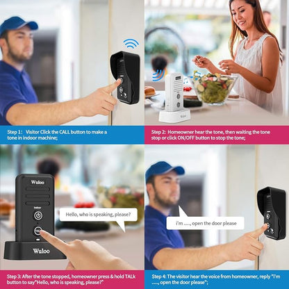 Wuloo Wireless Intercom Doorbells for Home Classroom, Intercomunicador Waterproof Electronic Doorbell Chime with 1/2 Mile Range 3 Volume Levels Rechargeable Battery (Black, 2&2)