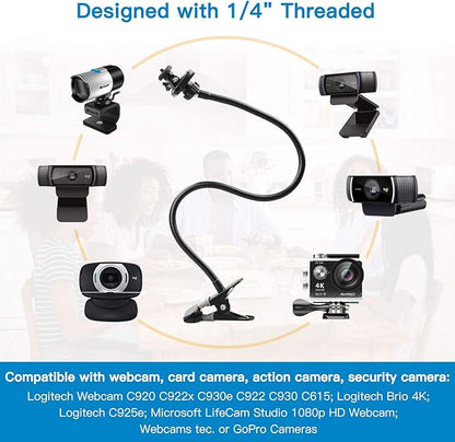 Pipishell 25 Inch Webcam Stand, Flexible Desk Mount Clamp Gooseneck Stand for Logitech Webcam C960 C930e C930 C920 C920S C922x C922 Brio 4K C925e C615 and Other Devices with 1/4" Thread-PIWS01