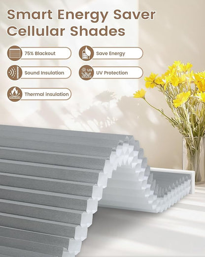 Kincmo Motorized Cellular Shades, Custom Motorized Blinds with Remote, Cordless Smart Electric Honeycomb Blinds Work with Apple HomeKit, Alexa, Google (85%-Blackout-Double-Cell Dark Grey)