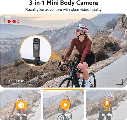 Body Camera with Audio and Video Recording, HD 1080P Body Cam with 180° Rotating Lens, IR Cut Auto Night Vision, 6HR Battery, 128GB Body Worn Camcorder Personal Police (128G HD 1080P)