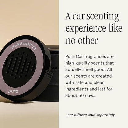 Pura Car Scent Refill - Fragrance for Pura Car Diffuser - Clean & Safe Luxury Diffuser Scent - Long-Lasting Fragrance for 30 Days of Aroma - Teak & Leather
