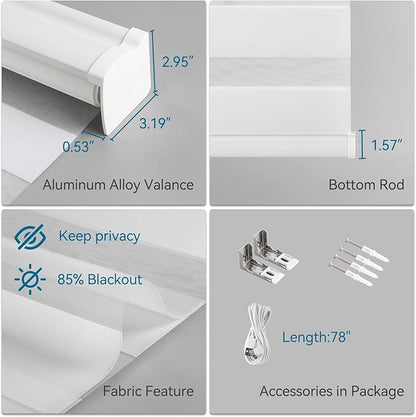 Interior Window Shades, Smart Dual Layer Light Filtering Blinds Compatible with Alexa & Google Home, Customized Size Cordless Electric Window Shades, (Light Gray, 85% Blackout)