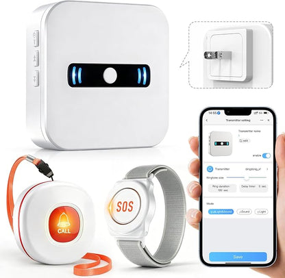 DAYTECH WiFi Caregiver Call Button Calls Phone, 1Button 1 Wrist 1 Receiver | Emergency Button for Seniors with App Alert, 2.4GHz WiFi Only, Senior Alarm Home Care, Bedside Bathroom Use