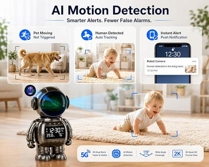 DYPCO Indoor Security Clock Camera with Temperature and Humidity Monitoring, Smart Clock Camera with Alarm Function, Real-Time Alerts for Home Safety