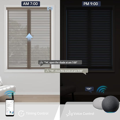 Motorized Sheer Shades with Remote, Automatic Dual-Layered Shades for Windows, Smart Light Filtering Blinds Compatible with Alexa, Custom Size (Light Filtering Golden Brown)