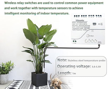 Tuya WiFi Temperature Sensor, 4CH Relay Switch, Independent Control, Home Automation,iOS Android Application, Dry contact,Compatible with Alexa and Google Home, White