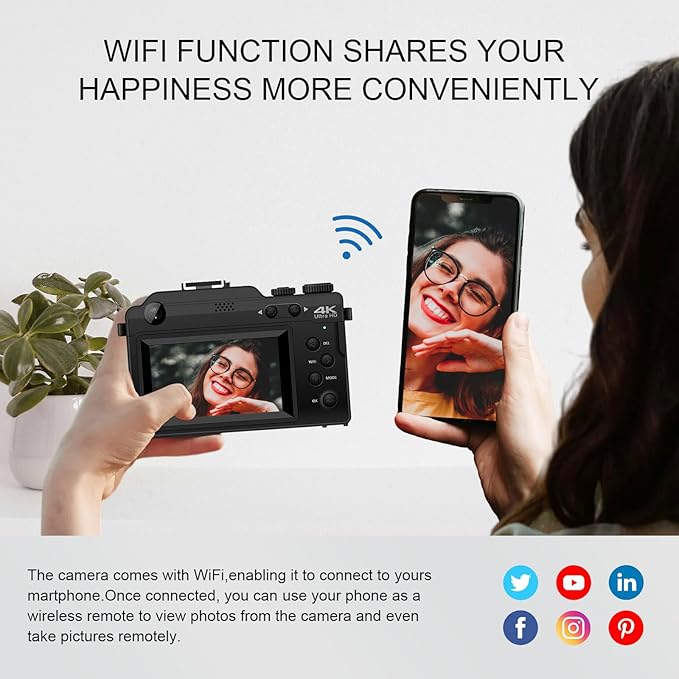 Yatao Digital Camera with WiFi, 4K 5K 64MP Photography Camera Kit for YouTube, Front and Rear Dual Camera for Convenient Selfie, Equipped with 64GB Micro Card, Wide & Macro Lens, Card Reader