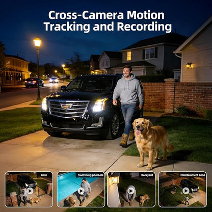 SV3C Solar Security Cameras Wireless Outdoor, 2K Dual Lens Camera System with Hub, Cross-Camera Tracking, 360° Pan Tilt, Color Night Vision, 2-Way Audio, No Subscription, 4 Camera Kit