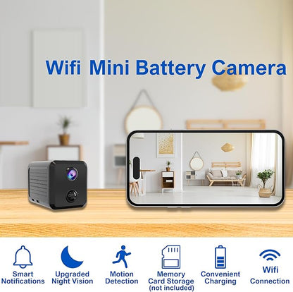 Wireless Mini Security Camera FKJ-WiFi, Remoted App Viewing, Long time Standby Battery Camera for Home, 2K Live View, Portable,Indoor with Auto Night Vision & Real-time Motion Alerts