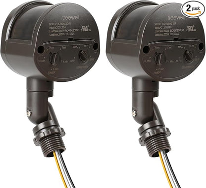 2 Pack Motion Sensor, 180-Degree Replacement Motion Detector, Adjustable Time & Detection Sensitivity Up to 60 Feet Range, 3 Working Modes Pir Motion Sensor for Security Floodlight, Brown, UL Listed