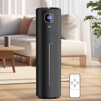 KZF 9L/2.5Gal Large Humidifiers for Bedroom, Ultrasonic Cool Mist Top Fill Humidifier with 350ML/H Large Mist Speed, Quiet Humidifier for Baby Home Plant Yoga Sleep Office (Round Black 9L)