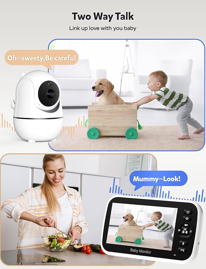 GoodBaby 5" Baby Monitor with 3 Cameras and Audio, No WiFi Secure Camera, 30-Hour Battery, Remote PTZ, Auto Night Vision, Room Temperature, Two-Way Audio，Lullabies，960 ft Range