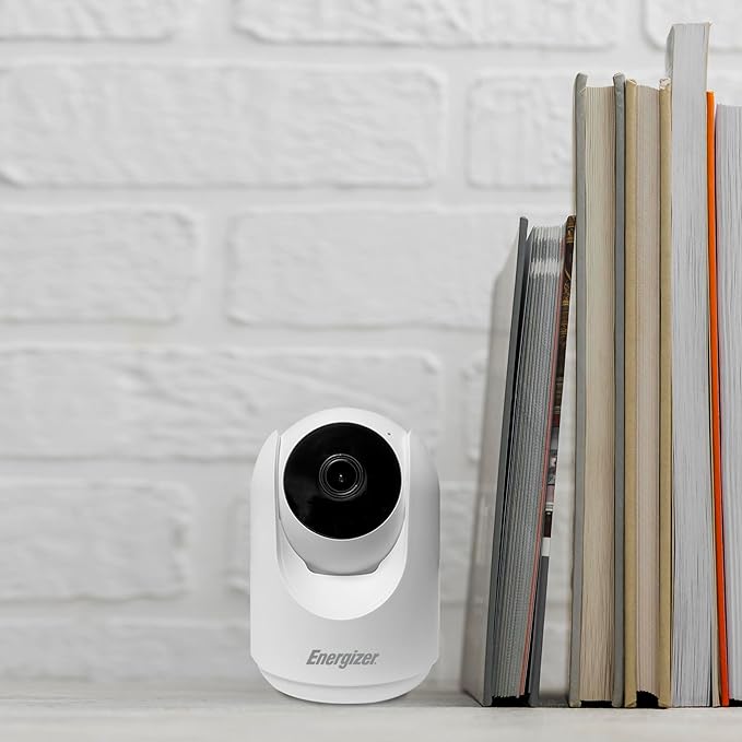Energizer Smart 1080p Indoor Pan & Tilt Wired Camera, Motion Tracking, Two-Way Conversation, Night Vision, Instant Notifications, Works with Google Home and Alexa, Night Vision, White