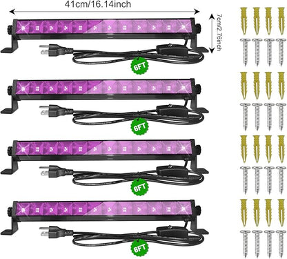 Upgraded 4 Pack 40W LED Black Light Bar,Blacklight with Plug+Switch+6.5ft Cord,Black Lights Party Supplies for Halloween Glow Fluorescent Party Bedroom Game Room Body Paint Stage Lighting