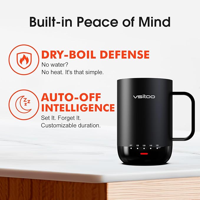 Vsitoo S3 Pro 16oz Smart Self Heating Coffee Mug,Heated Coffee Mug with Auto-Sensing AI Heats Drinks to 120-150°F Hands-Free.Perfect for Home/Office,Ideal Gift fo Men/Women, Black