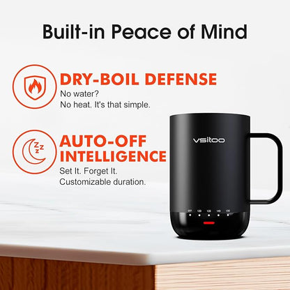Vsitoo S3 Pro 16oz Smart Self Heating Coffee Mug,Heated Coffee Mug with Auto-Sensing AI Heats Drinks to 120-150°F Hands-Free.Perfect for Home/Office,Ideal Gift fo Men/Women, Black