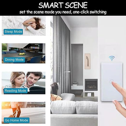 Dimmer Switches for Smart Light Touch Swith 2.4GHz Zigbee 2 Way White Tuya Easy to Install, Us Standard Electrical Light Switch (White 2 Way)