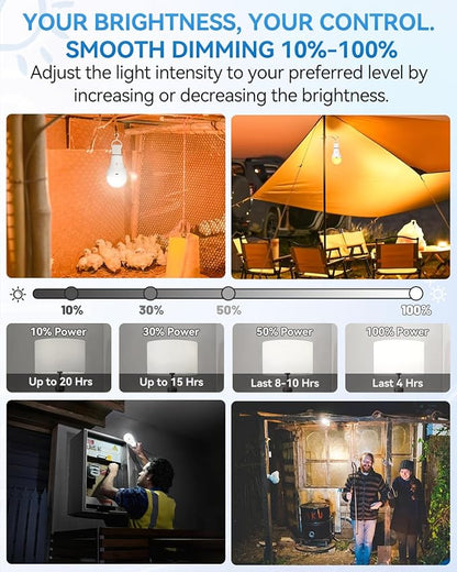 Solar & USB Rechargeable Light Bulbs With Remote + Touch Control, 3 Colors & Dimmable, Large Solar Panel 1800mAh Battery Powered Light Bulb, Battery Light Bulbs Indoor For Home Camping Shed