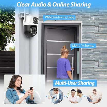 TOWODE 6MP Security Camera Outdoor 360°PTZ Surveillance System Dual Lens Linkage 2.4Ghz 24/7 Record IP66 WiFi Camera for Home Security with Motion Detection, Color Night Vision,Two-Way Audio（2Pack）