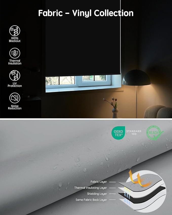Yoolax Motorized Blinds with Remote, Blackout Smart Roller Shades Work with Alexa, Google, Apple Homekit, Custom Waterproof Automatic Shades with Voice Control for Dining Room (Vinyl Light Gray)