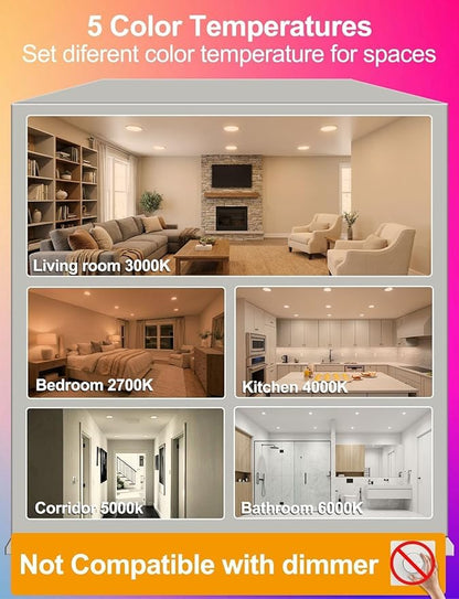 ILC BR30 LED Recessed Can Light Bulbs, Indoor Flood Light Bulbs, RGB Color Changing, 5CCT Tunable with Remote Control, E26 Base, 10W 900LM 70W Equivalent, for 5"/6" Recessed Cans Only, 6 Pack