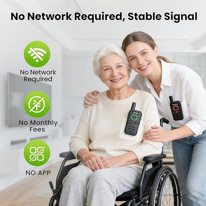 Wireless Home Security Intercom System with VOX Hands-Free & SOS Alarm, 1.5 Mile Long Range 2-Way Intercom, Large PTT Buttons, Portable Intercom for Elderly, Caregivers, House & Business (2 Pack)