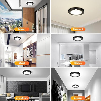 2-Pack Motion Sensor LED Ceiling Lights, 15W-100W Equivalent, 1200LM 3 Colors in 1(3000K/4000K/5000K), 7.5inch Black Flush Mount Lighting Fixture for Closet Room, Hallways, Laundry Room, Non-Dimmable