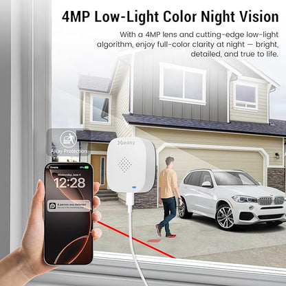 4MP 2.5K Window Security Camera with 24/7 Recording, No Subscription Required, Indoor Camera with Color Night Vision, Motion Detection,2.4G＆5G WiFi,Quick & Easy Installation (White1)