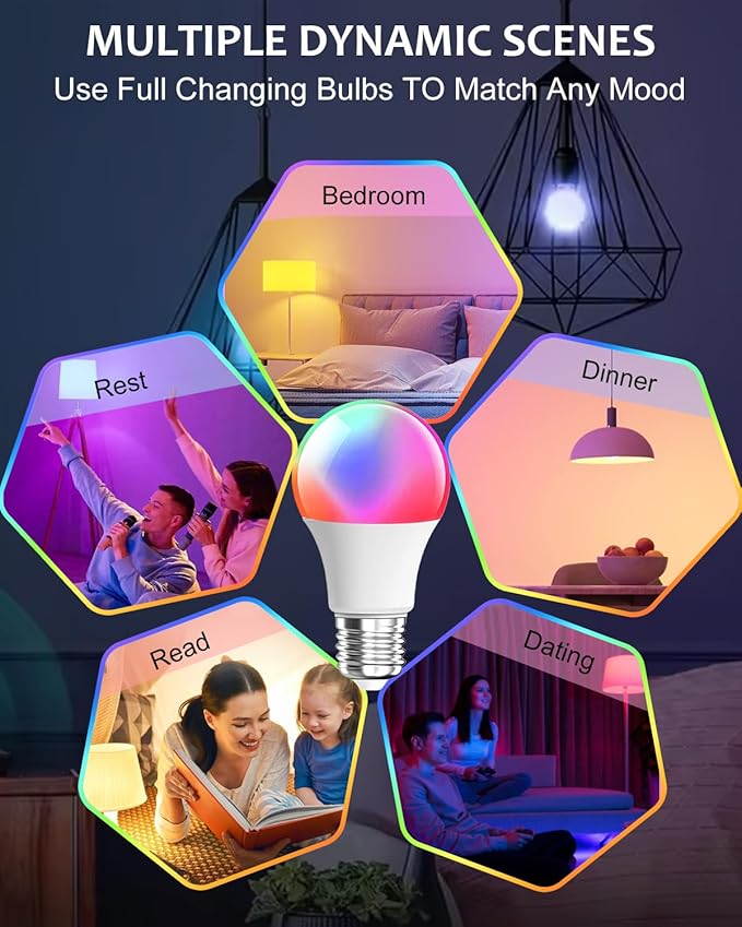 9W E27 RGBCC Smart Light Bulbs, 2.4G WiFi Bluetooth 800LM Color Temperature Changing LED Bulb with Alexa Google Assistant for Bedroom Parties Decoration, Voice Control Compatible, 2 PCS