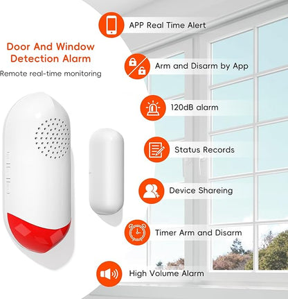 Smart WiFi Freezer Refrigerator Door/Window Alarm with Free Real-Time APP Alerts, 0-60s Delay, Scheduled Arm/Disarm, 0-120dB Adjustable Siren with Flashing Light for Fridge/Home/Store (1Pack)
