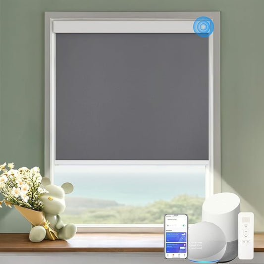 Motorized Blinds with Remote Cordless Automatic Motorized Shades Custom Blinds for Windows Smart Curtains Compatible with Alexa Google Home(Blackout Thunder Grey,W26 x H72in)