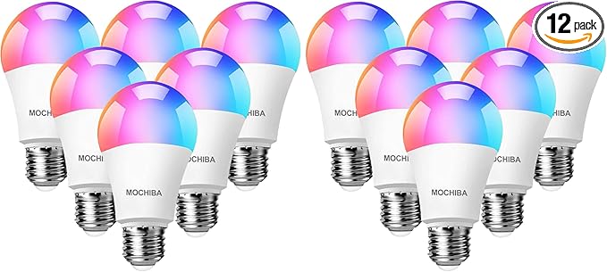 Smart WiFi LED Light Bulbs, Compatible with Alexa and Google Home Assistant, Music Sync Multi Color Changing Bulb, A19 E26 10W 900LM (80W Equivalent), 12-Pack, White, MKA19