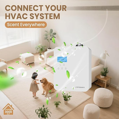 URPOWER 300ml Waterless Nebulizing Scent Diffuser Up to 3000 Sq Ft, Smart APP Control HVAC/Wall Cold-Air Aromatherapy Machine with Lockable Oil Bottle for Home/Office/Hotel Starter Oil Included