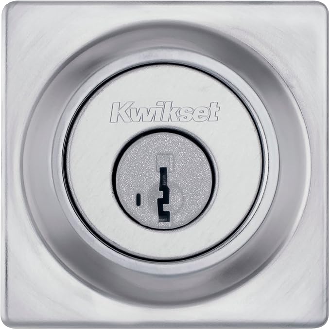 Kwikset 660 Contemporary Deadbolt Deadbolt Lock, Satin Chrome Square Exterior Keyed Front Entry Door, Pick Resistant SmartKey Rekey Security, Single Cylinder Dead Bolt