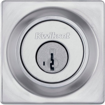Kwikset 660 Contemporary Deadbolt Deadbolt Lock, Satin Chrome Square Exterior Keyed Front Entry Door, Pick Resistant SmartKey Rekey Security, Single Cylinder Dead Bolt