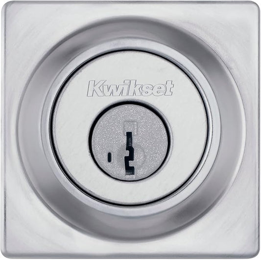 Kwikset 660 Contemporary Deadbolt Deadbolt Lock, Satin Chrome Square Exterior Keyed Front Entry Door, Pick Resistant SmartKey Rekey Security, Single Cylinder Dead Bolt