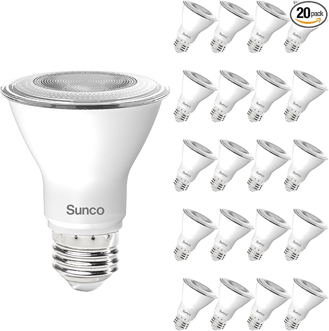 Sunco 20 Pack PAR20 LED Bulbs, Flood Light Bulb Outdoor, 500 LM, 7W (50W Equivalent), 6000K Daylight Deluxe, E26 Medium Base, Dimmable, Track Lighting for Indoor/Outdoor Use, Wet Rated UL