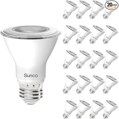 Sunco 20 Pack PAR20 LED Bulbs, Flood Light Bulb Outdoor, 500 LM, 7W (50W Equivalent), 6000K Daylight Deluxe, E26 Medium Base, Dimmable, Track Lighting for Indoor/Outdoor Use, Wet Rated UL