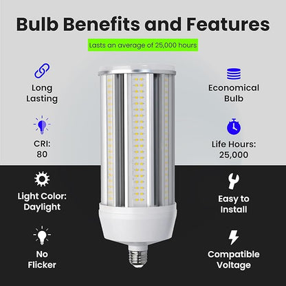 Feit Electric 125W LED Corn Cob Light Bulb, 15,000 Lumens, 5000K Daylight, 750W Equivalent, Mogul Base Adapter Included, 25,000 Hour Life, Energy Saving for Barns, Warehouses & Large Spaces