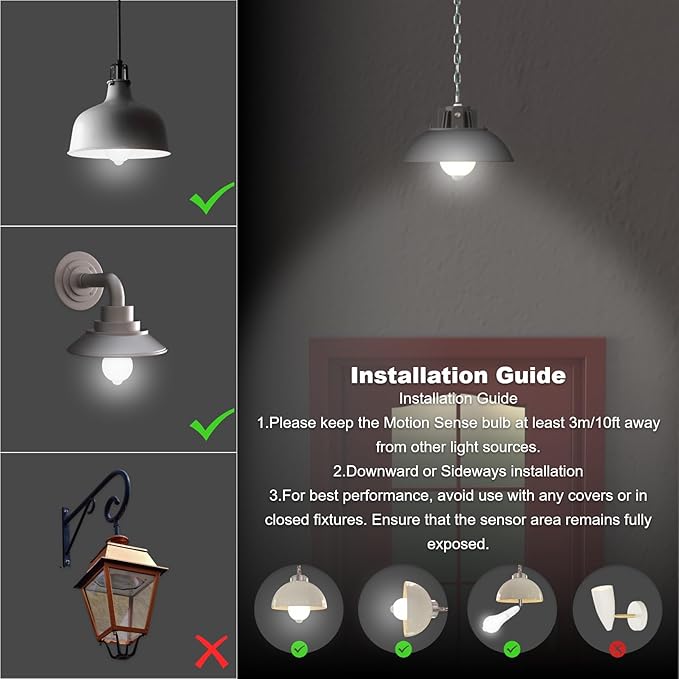 ORALUCE Motion Sensor Light Bulbs Indoor Outdoor 60 watt Equivalent, A19 E26 9W Motion Activated LED Bulb 6000K Cool White, Motion Sensor Light for Garage, Closet, Porch, Stairs, 2 Pack