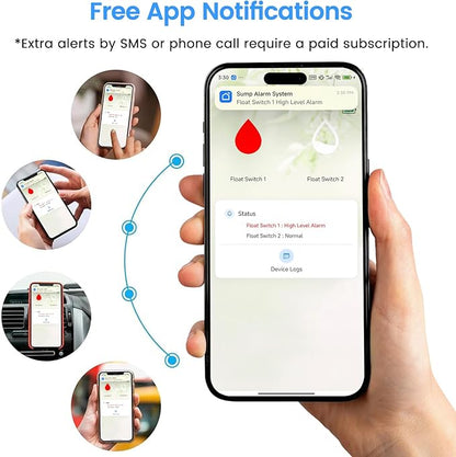 Sump Pump Alarm,Smart WiFi High/Low Water Level Alarm with Backup Battery, Free App Notifications, IP65Waterproof, 110dB Siren & Strobe Light, Ideal for Basement, Septic Tank, Water Tank, Sump Pit