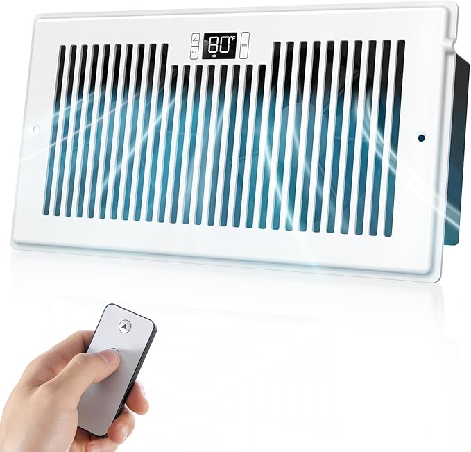 BIOWIND Quiet Register Booster Fan Fits 6" x 12" Register Holes, 10-Speed Smart Heating Cooling AC Vent Fan with Remote Control and Thermostat Control - White