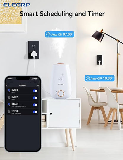 ELEGRP Smart Plug, Smart in-Wall Outlet Compatible with Alexa and Google Assistant, 2.4GHz Wi-Fi Smart Receptacle with Energy Monitoring, No Hub Required, UL Listed, Black, 2 Pack