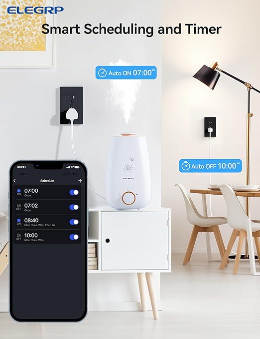 ELEGRP Smart Plug, Smart in-Wall Outlet Compatible with Alexa and Google Assistant, 2.4GHz Wi-Fi Smart Receptacle with Energy Monitoring, No Hub Required, UL Listed, Black, 6 Pack