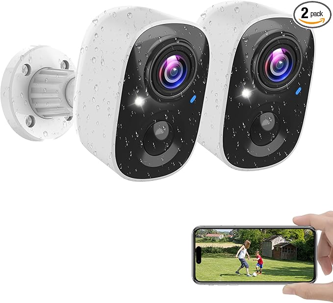Vicohome Security Cameras Wireless Outdoor, 2K Battery Powered WiFi Cameras for Home Security with AI Motion Detection, Spotlight Color Night Vision, IP66 Weatherproof 2-Way Talk Siren Alarm, 2 Pack
