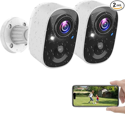 Vicohome Security Cameras Wireless Outdoor, 2K Battery Powered WiFi Cameras for Home Security with AI Motion Detection, Spotlight Color Night Vision, IP66 Weatherproof 2-Way Talk Siren Alarm, 2 Pack